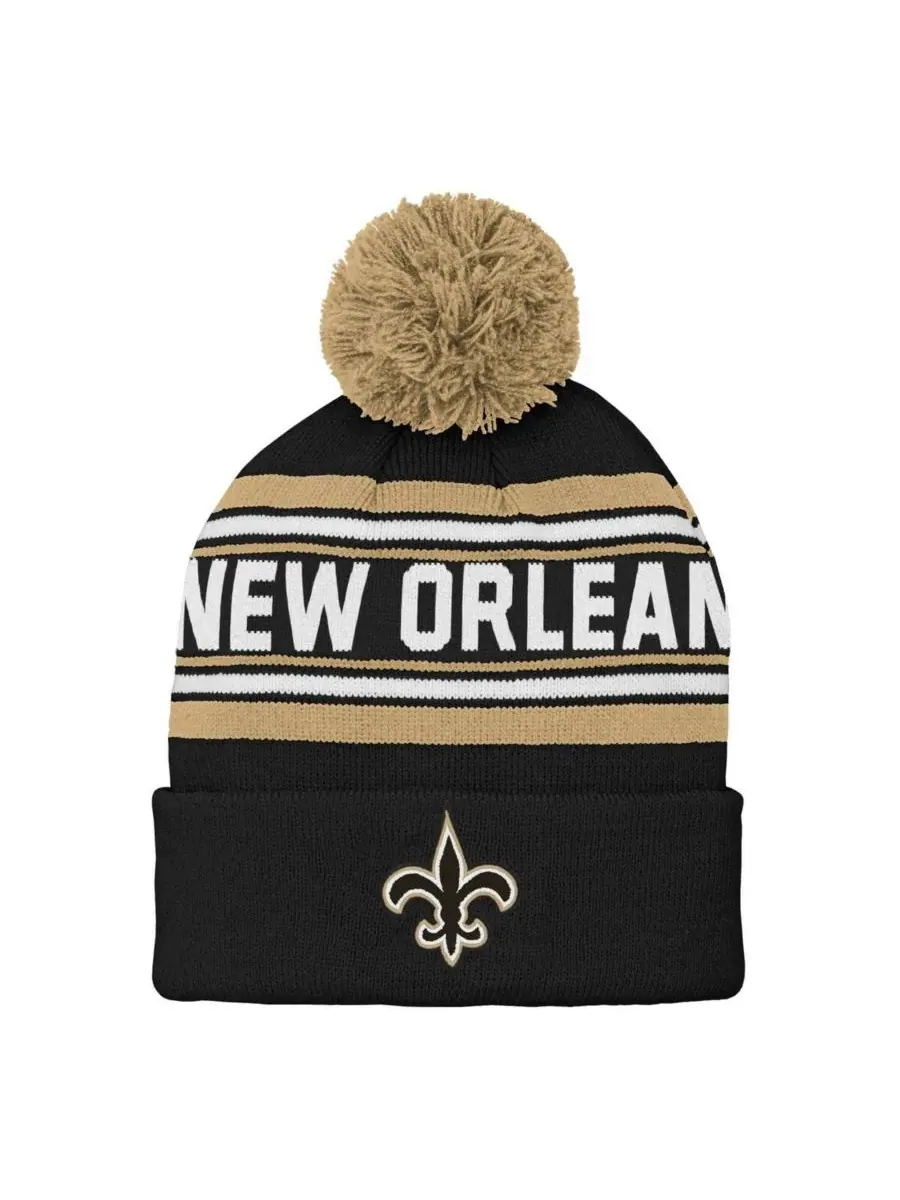 Outerstuff Детская шапка-бини с жаккардовым узором и помпоном в стиле New Orleans Saints (черный) — изображение 1 из 2