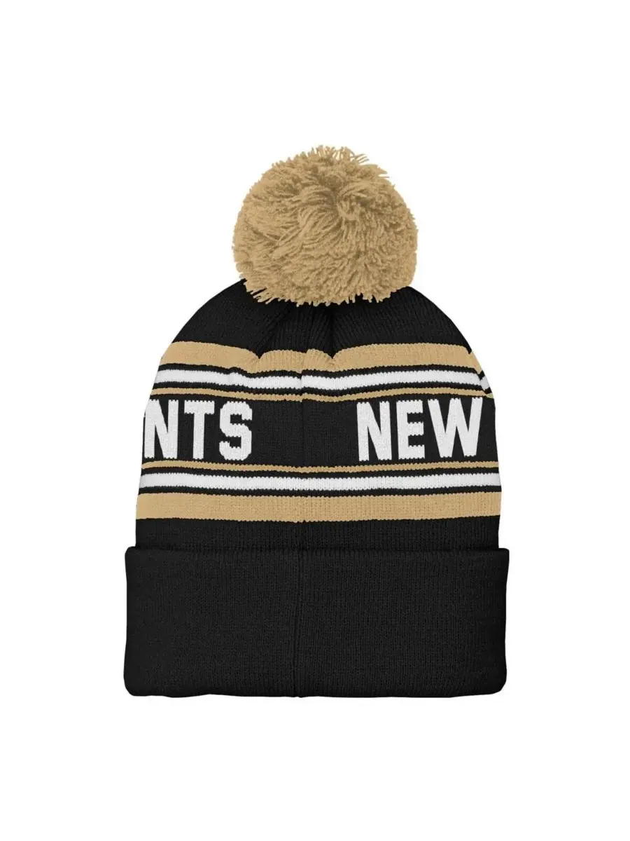 Outerstuff Детская шапка-бини с жаккардовым узором и помпоном в стиле New Orleans Saints (черный) — изображение 2 из 2