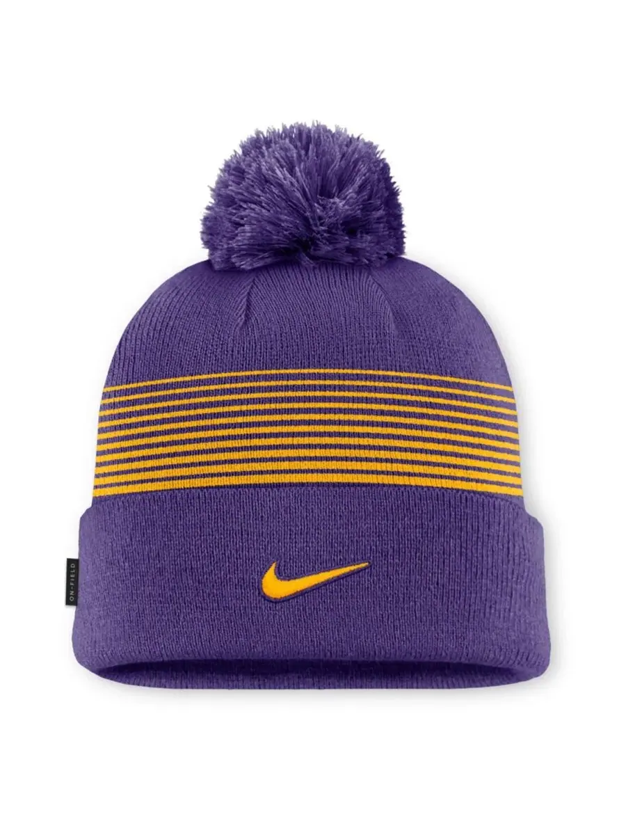 Шапка вязаная с помпоном и козырьком LSU Tigers 2026 On-Field Cuffed Knit Hat with Pom Nike — изображение 2 из 2