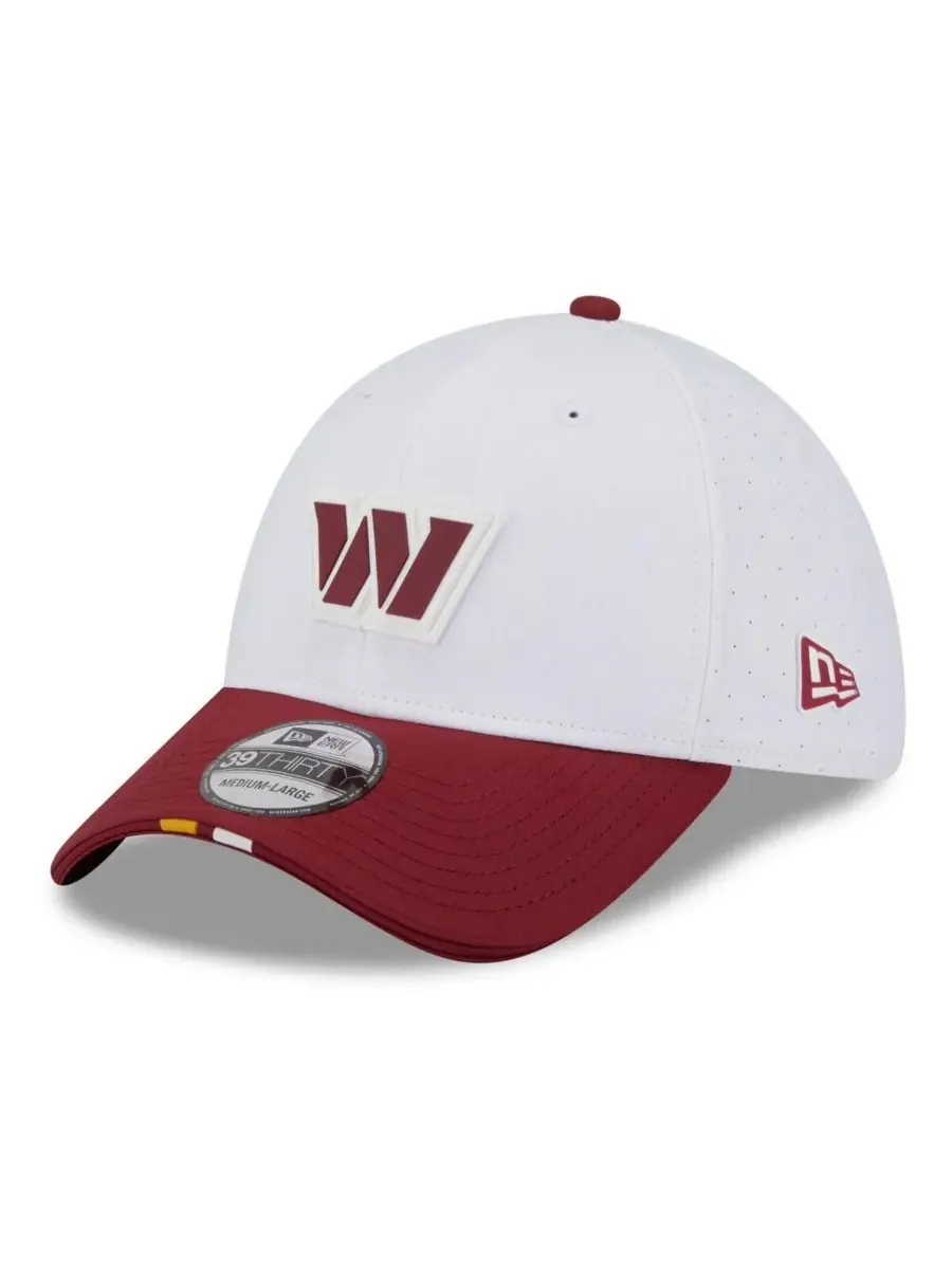 New Era Мужская бело-бордовая кепка Washington Commanders 39THIRTY Flex Hat для тренировочного — изображение 1 из 4
