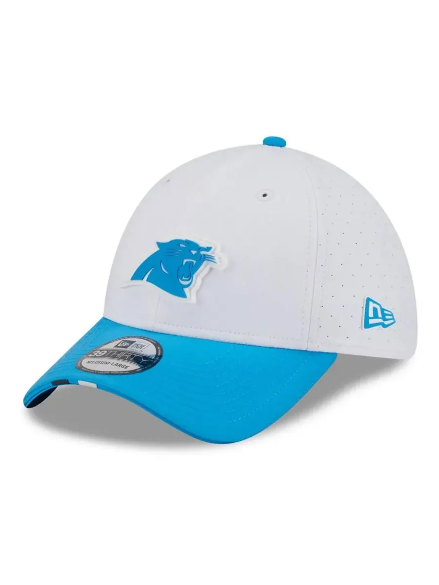 New Era Мужская бело-синяя кепка Carolina Panthers 39THIRTY Flex Hat для тренировочного лагеря НФЛ — изображение 1 из 4