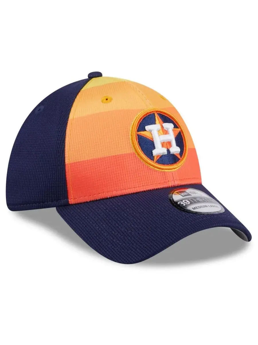New Era Мужская оранжевая бейсболка Houston Astros 2024 Batting Practice 39THIRTY Flex Hat — изображение 2 из 3, темно-синий