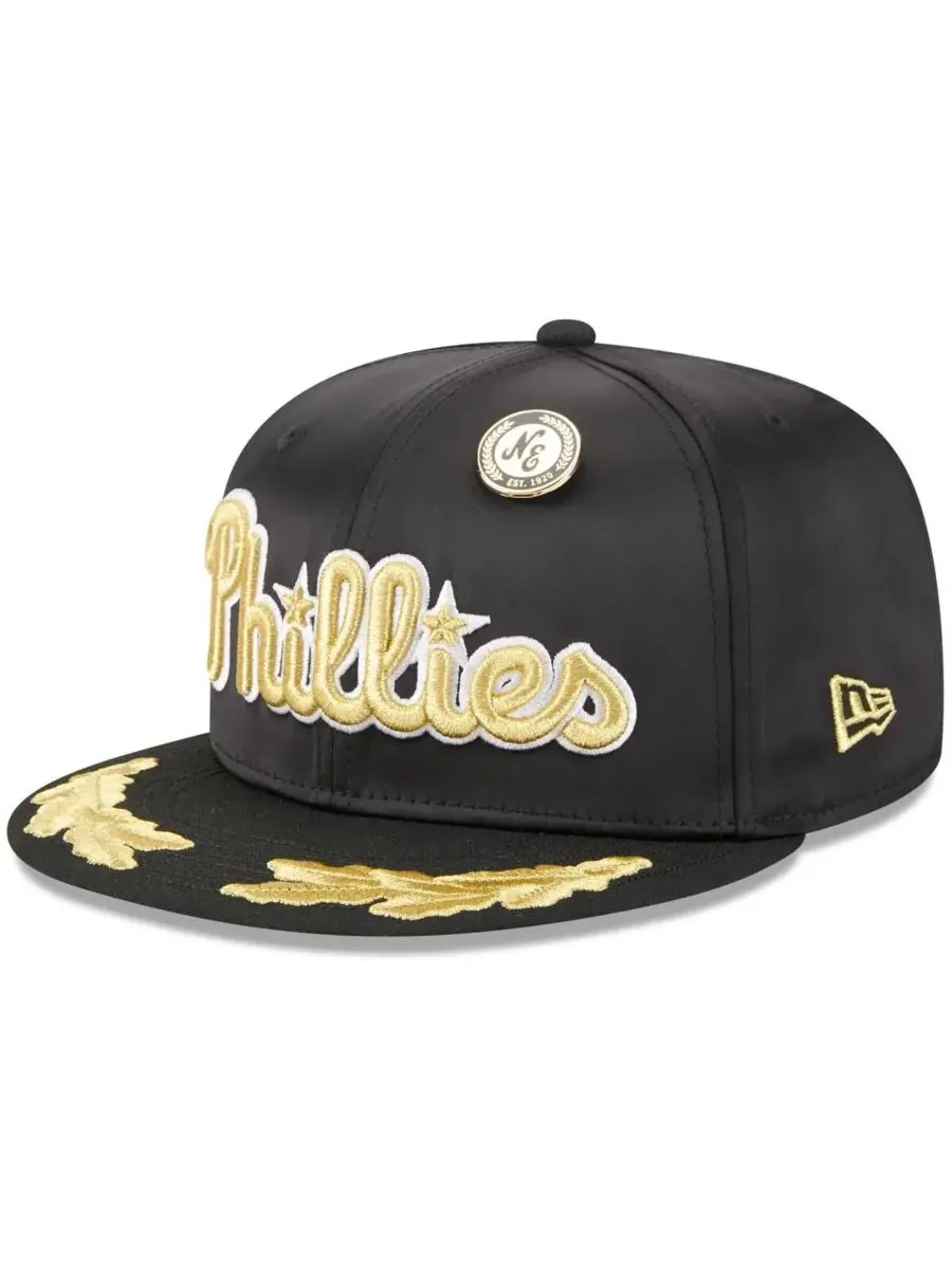 New Era Мужская черная бейсболка Philadelphia Phillies 2025 59FIFTY Day Gold Leaf 59FIFTY Fitted Hat — изображение 1 из 4