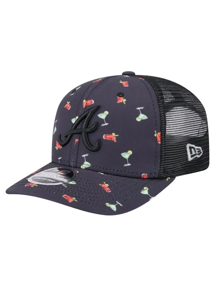 New Era Мужская черная кепка Atlanta Braves Adventure Drinks Pattern 9SEVENTY с эластичными — изображение 1 из 4, черный