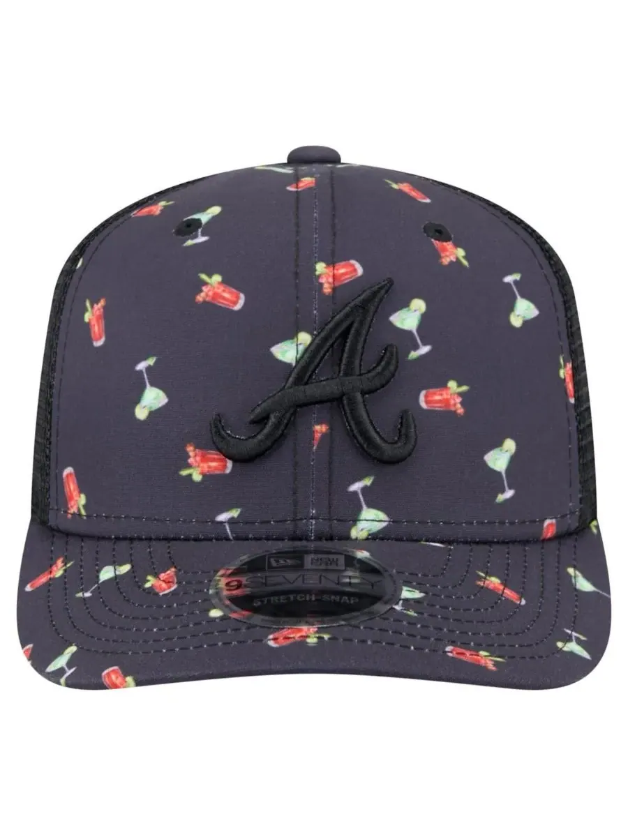 New Era Мужская черная кепка Atlanta Braves Adventure Drinks Pattern 9SEVENTY с эластичными — изображение 4 из 4, черный
