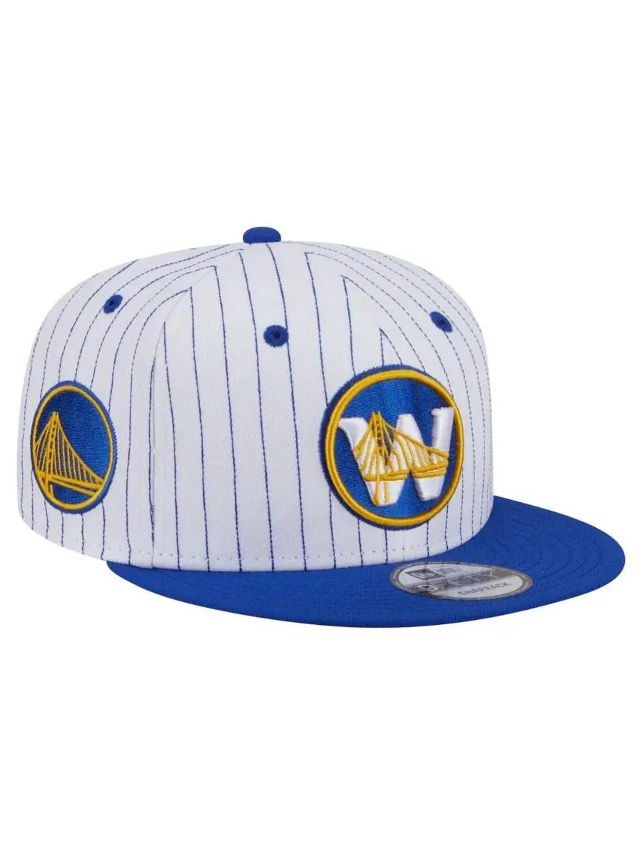 New Era Мужская белая кепка Golden State Warriors Deceptor Pinstripe 9FIFTY Snapback — изображение 1 из 5, белый синий