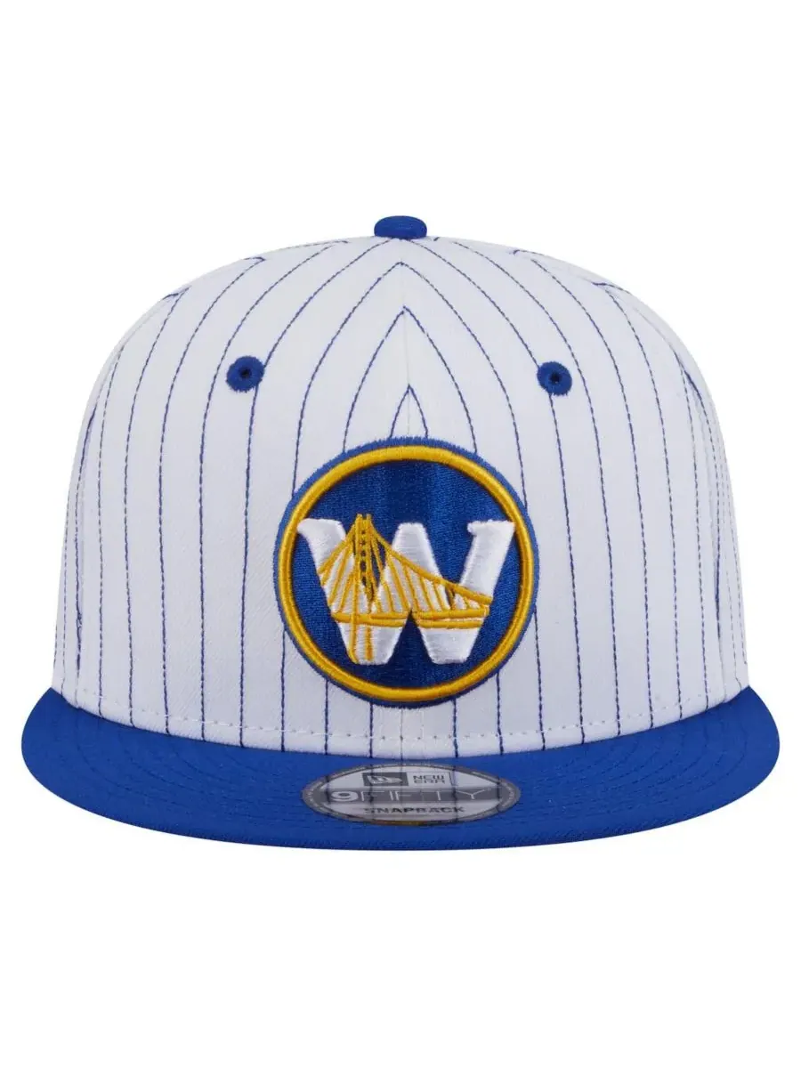 New Era Мужская белая кепка Golden State Warriors Deceptor Pinstripe 9FIFTY Snapback — изображение 5 из 5, белый синий