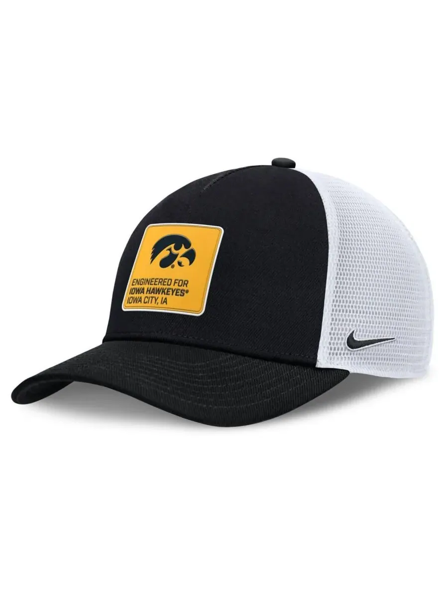Nike Мужская регулируемая бейсболка Iowa Hawkeyes 2025 On-Field Rise Engineered Trucker — изображение 1 из 4, черный белый
