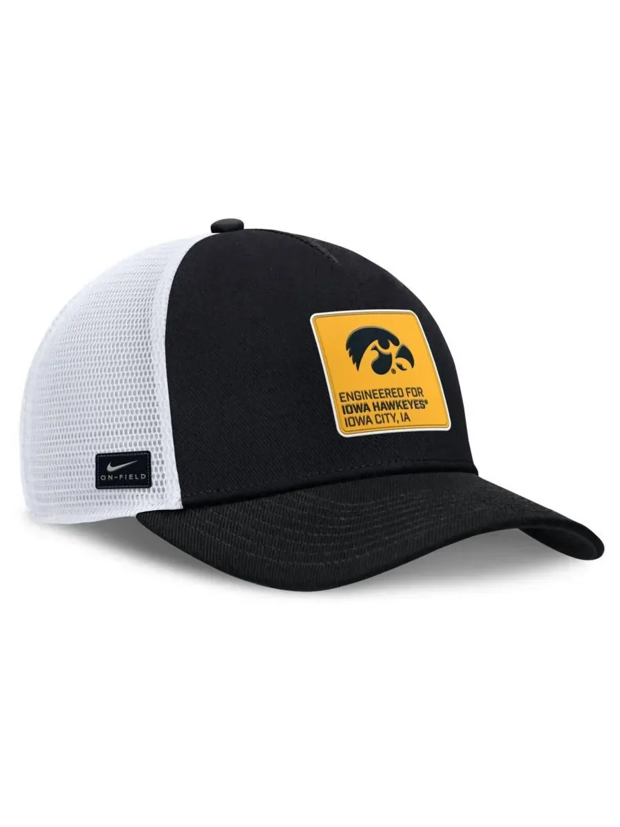 Nike Мужская регулируемая бейсболка Iowa Hawkeyes 2025 On-Field Rise Engineered Trucker — изображение 2 из 4, черный белый