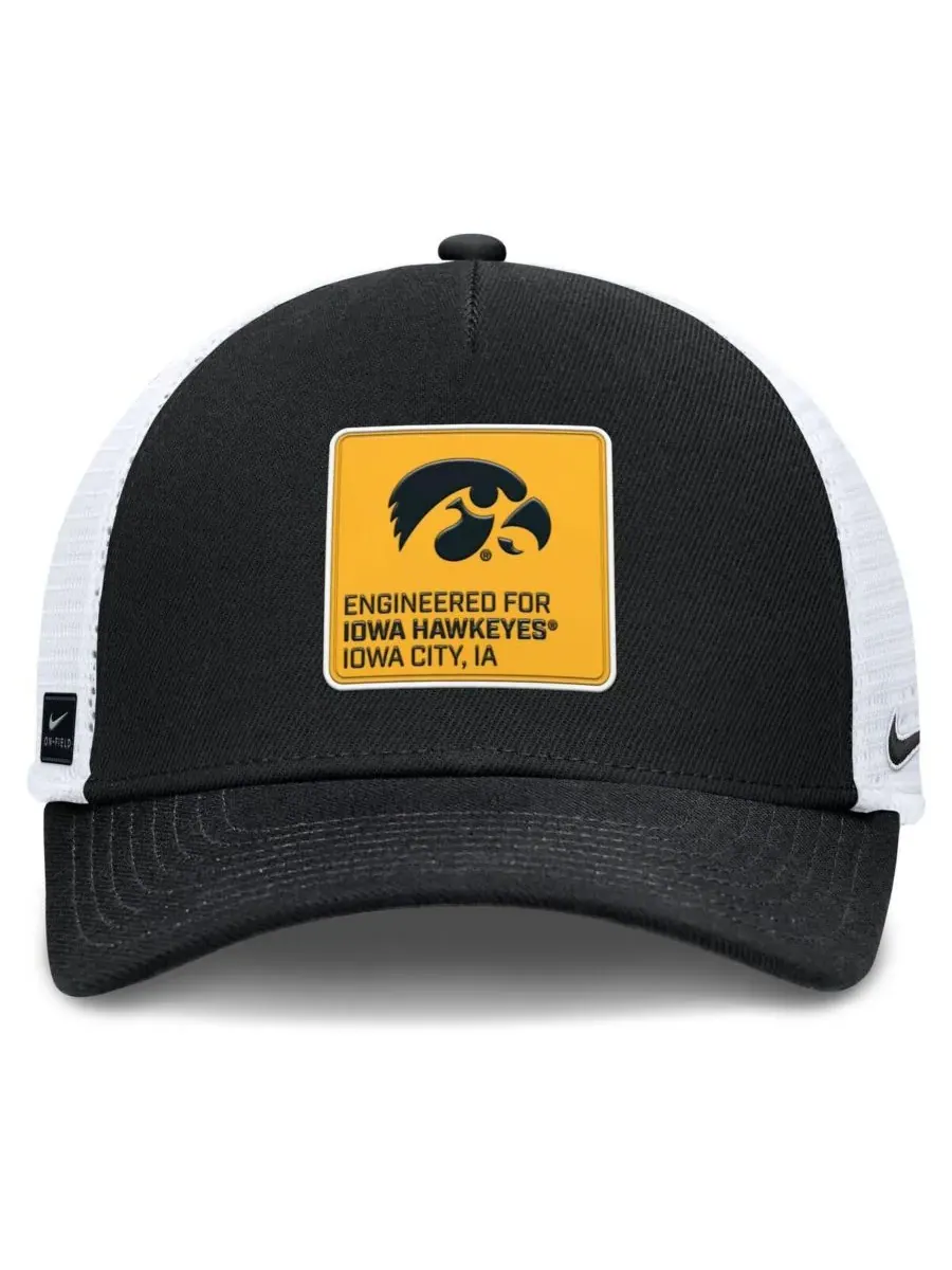 Nike Мужская регулируемая бейсболка Iowa Hawkeyes 2025 On-Field Rise Engineered Trucker — изображение 3 из 4, черный белый