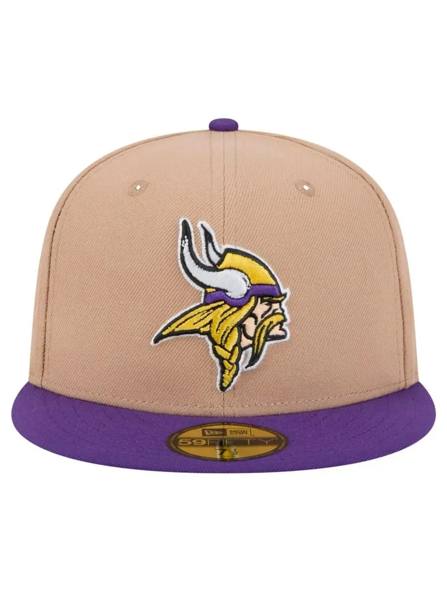 New Era Мужская бейсболка Minnesota Vikings с логотипом Main 59FIFTY — изображение 4 из 5, бежевый фиолетовый