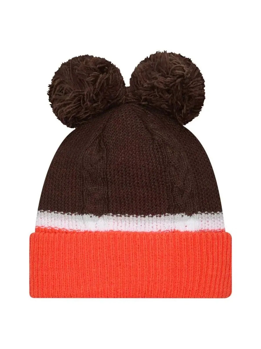 New Era Женская коричневая вязаная шапка с отворотом и помпонами в стиле Cleveland Browns Double — изображение 2 из 2