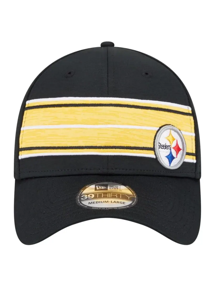 New Era Мужская черная кепка Pittsburgh Steelers Stripes 39THIRTY Flex — изображение 3 из 4, черный
