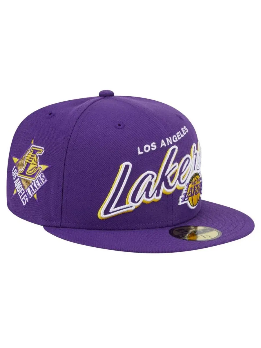 New Era Мужская фиолетовая кепка Los Angeles Lakers Sport Night Script Sided 59FIFTY — изображение 1 из 5, фиолетовый