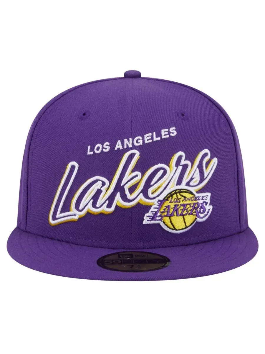 New Era Мужская фиолетовая кепка Los Angeles Lakers Sport Night Script Sided 59FIFTY — изображение 5 из 5, фиолетовый