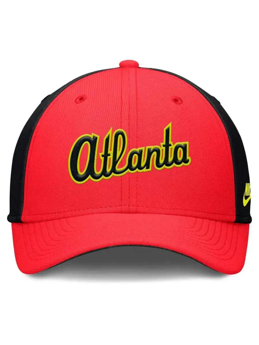 Nike Мужская кепка Atlanta Braves Neon 90s Rise Swoosh Flex Hat малиново-черного цвета — изображение 2 из 5, черный