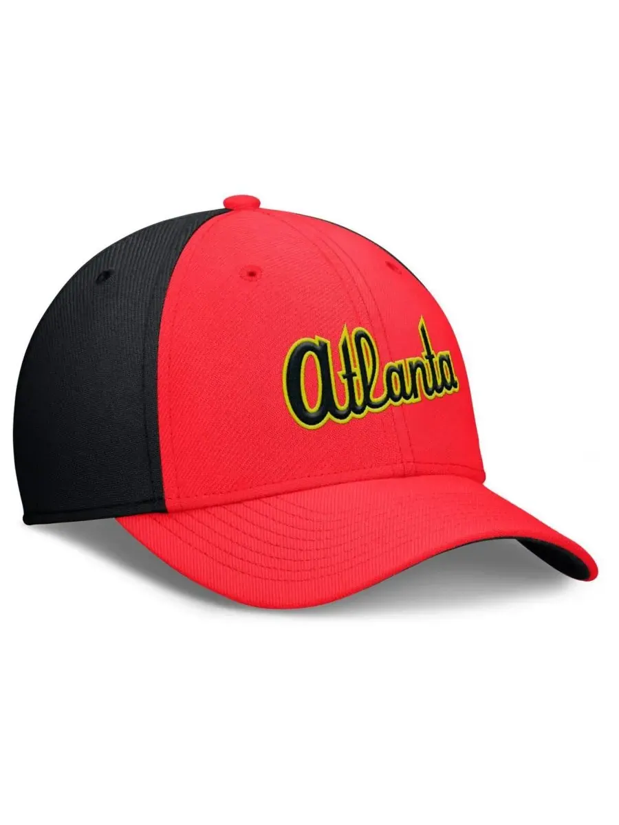 Nike Мужская кепка Atlanta Braves Neon 90s Rise Swoosh Flex Hat малиново-черного цвета — изображение 3 из 5, черный