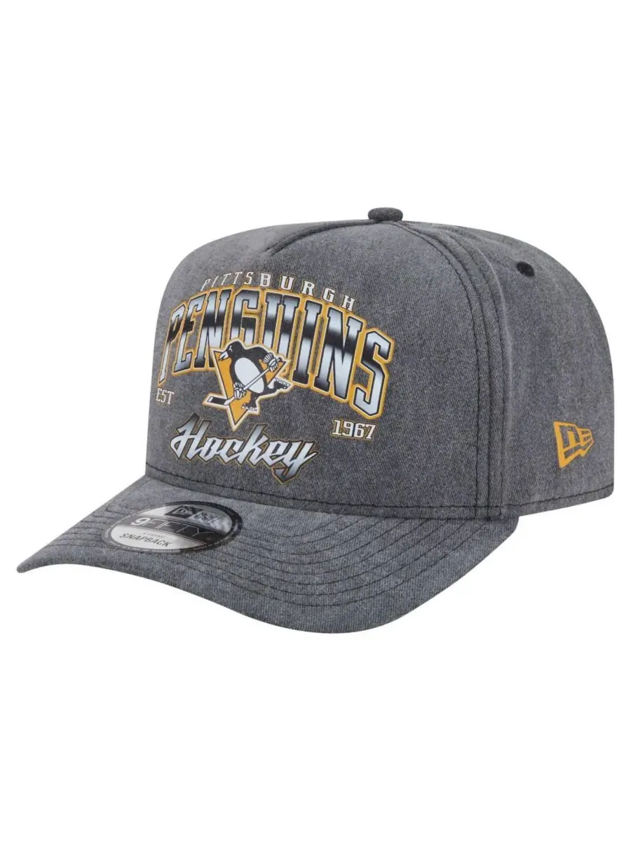 New Era Мужская бейсболка 9FIFTY Snapback цвета угольно-серого цвета с принтом Pittsburgh Penguins — изображение 1 из 4