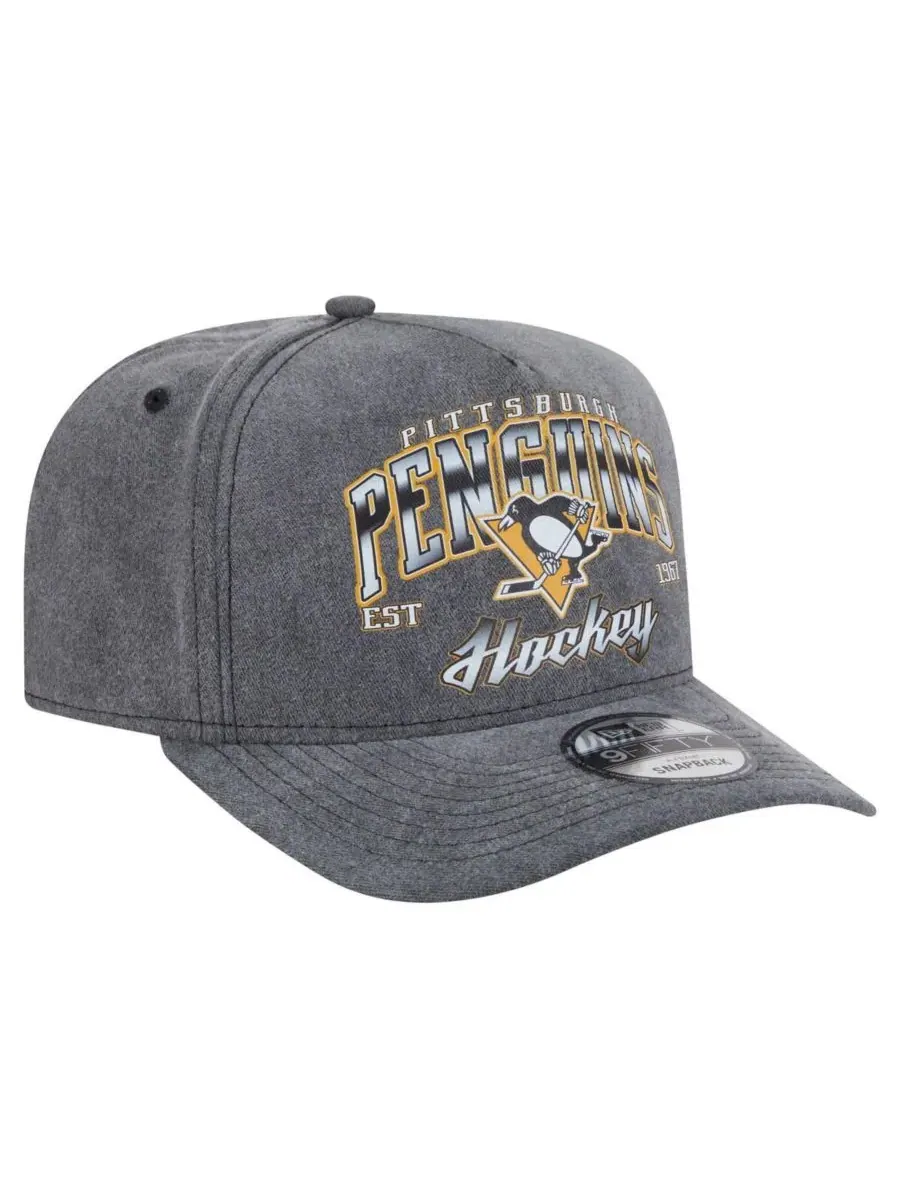 New Era Мужская бейсболка 9FIFTY Snapback цвета угольно-серого цвета с принтом Pittsburgh Penguins — изображение 3 из 4