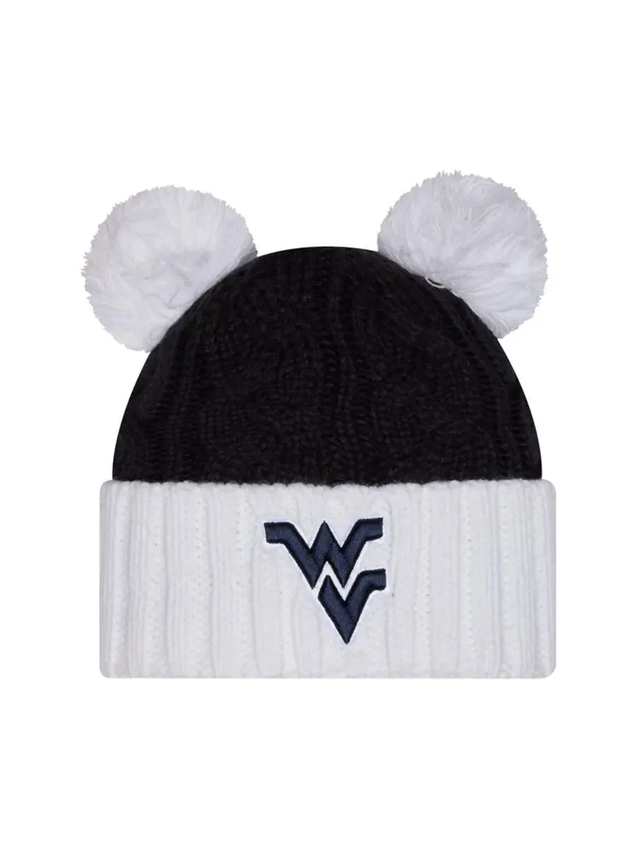 New Era Женская черная вязаная шапка West Virginia Mountaineers с манжетами и двойными помпонами — изображение 1 из 3, черный