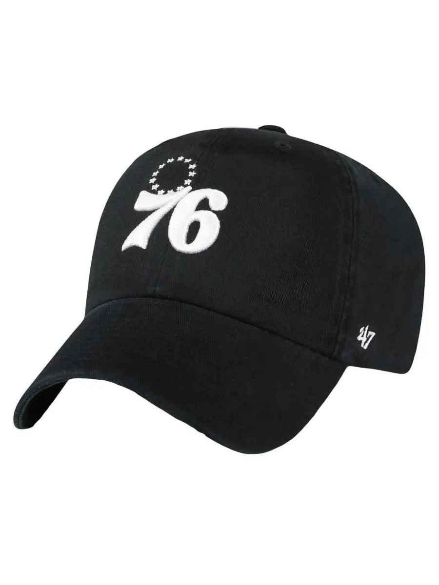 '47 Brand Мужская черная регулируемая кепка Philadelphia 76ers с логотипом Core Logo Clean Up — изображение 1 из 2, черный