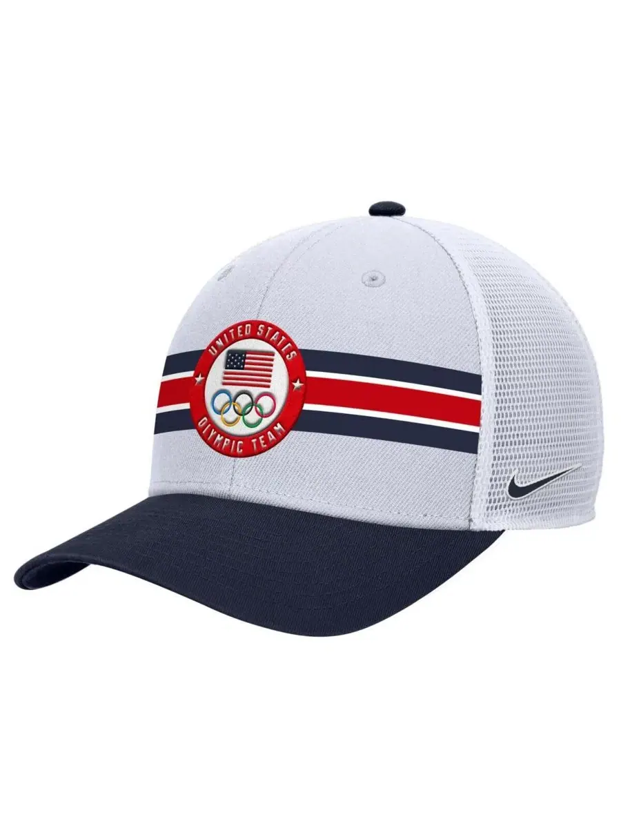 Мужская белая бейсболка Team USA Rise Color Block Trucker с регулируемым размером Nike — изображение 1 из 2, белый