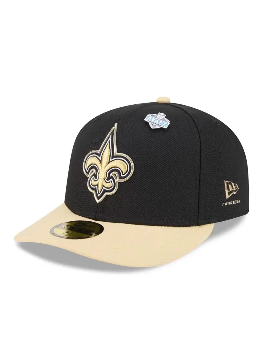 Кепка с высокой тульей New Era New Orleans Saints 2026 NFL Draft Pre-Curved 59FIFTY — изображение 1 из 5, черный золотистый