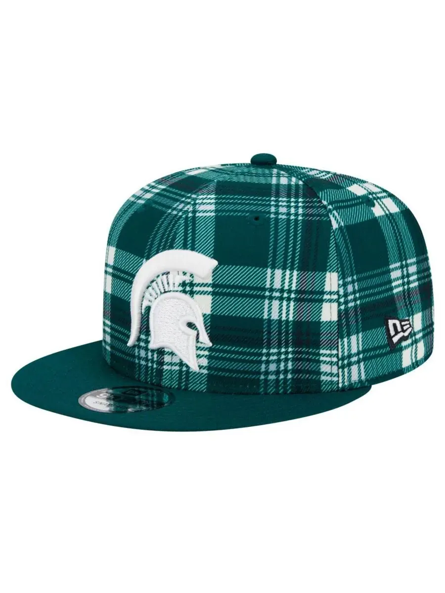 New Era Мужская зеленая кепка-бейсболка Michigan State Spartans в клетку 9FIFTY с регулируемой — изображение 1 из 5, зеленый