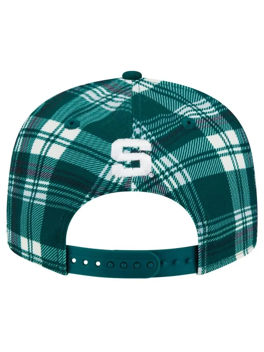 New Era Мужская зеленая кепка-бейсболка Michigan State Spartans в клетку 9FIFTY с регулируемой — изображение 2 из 5, зеленый