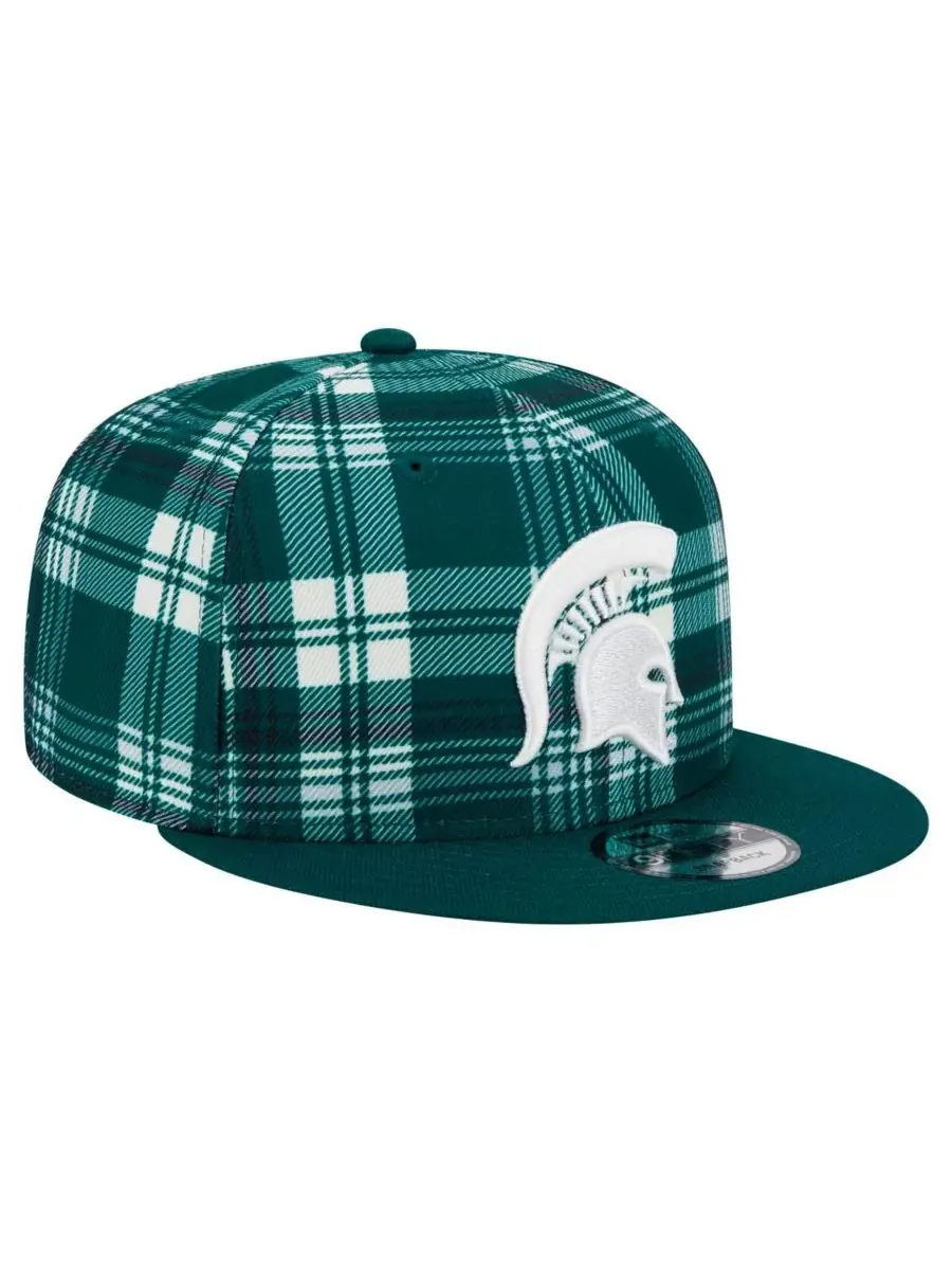 New Era Мужская зеленая кепка-бейсболка Michigan State Spartans в клетку 9FIFTY с регулируемой — изображение 3 из 5, зеленый