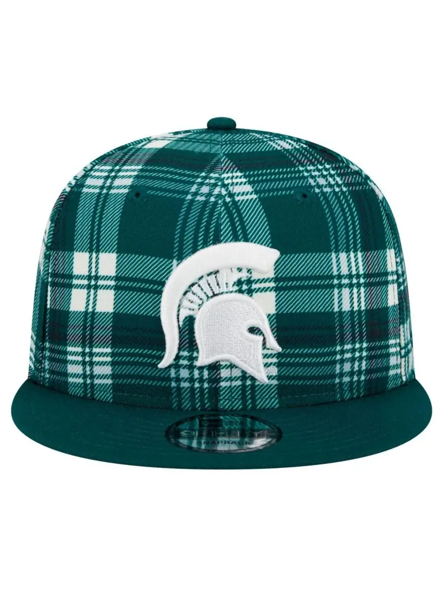 New Era Мужская зеленая кепка-бейсболка Michigan State Spartans в клетку 9FIFTY с регулируемой — изображение 4 из 5, зеленый