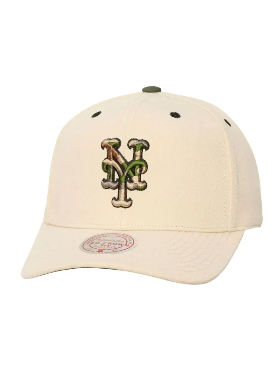 Кепка с высокой тульей и камуфляжным принтом New York Mets Camo Logo Pro Crown Snapback Mitchell & — изображение 1 из 3