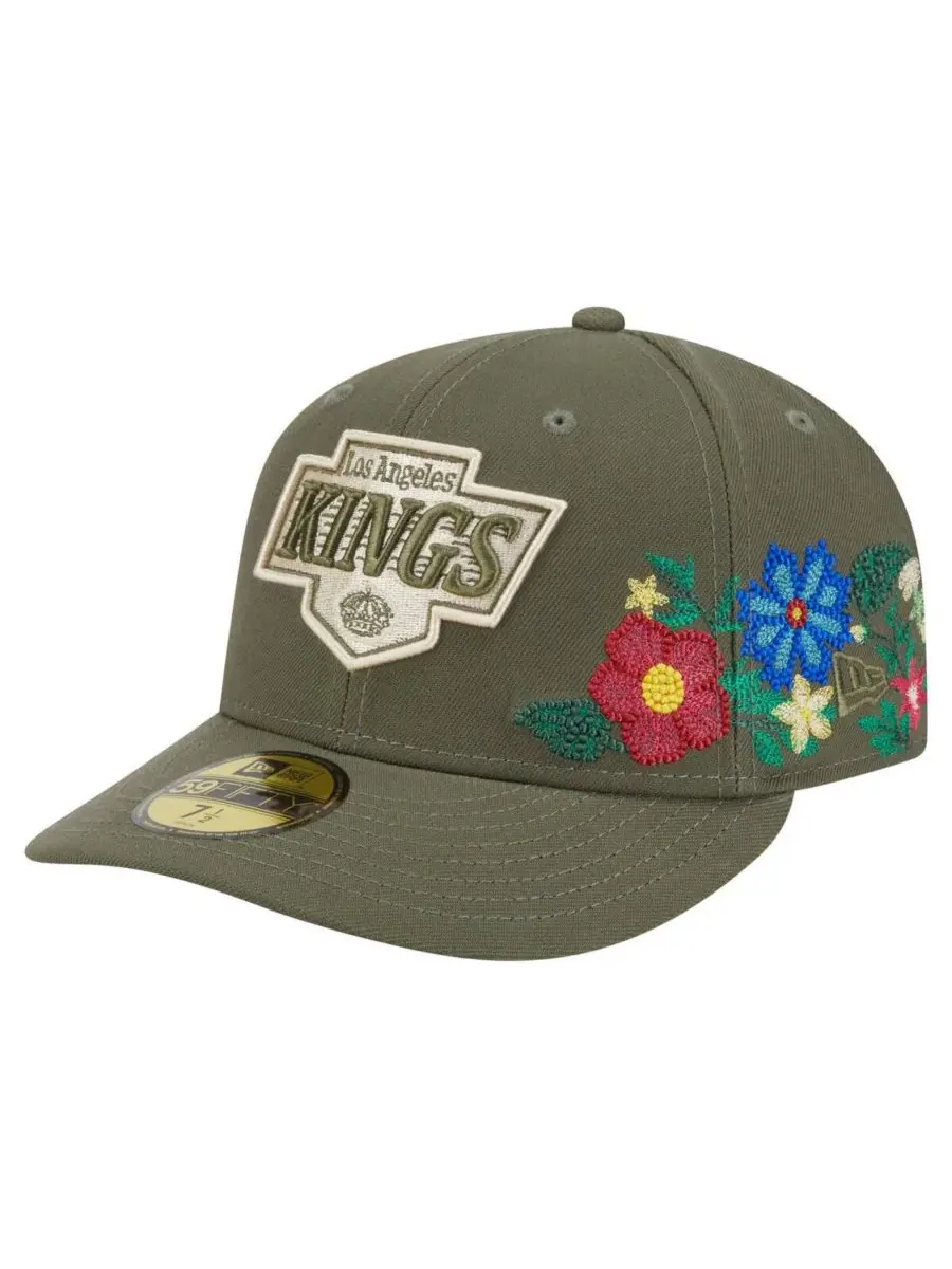New Era Мужская кепка 59FIFTY оливкового цвета с цветочным принтом в тон, с символикой Los Angeles — изображение 1 из 4