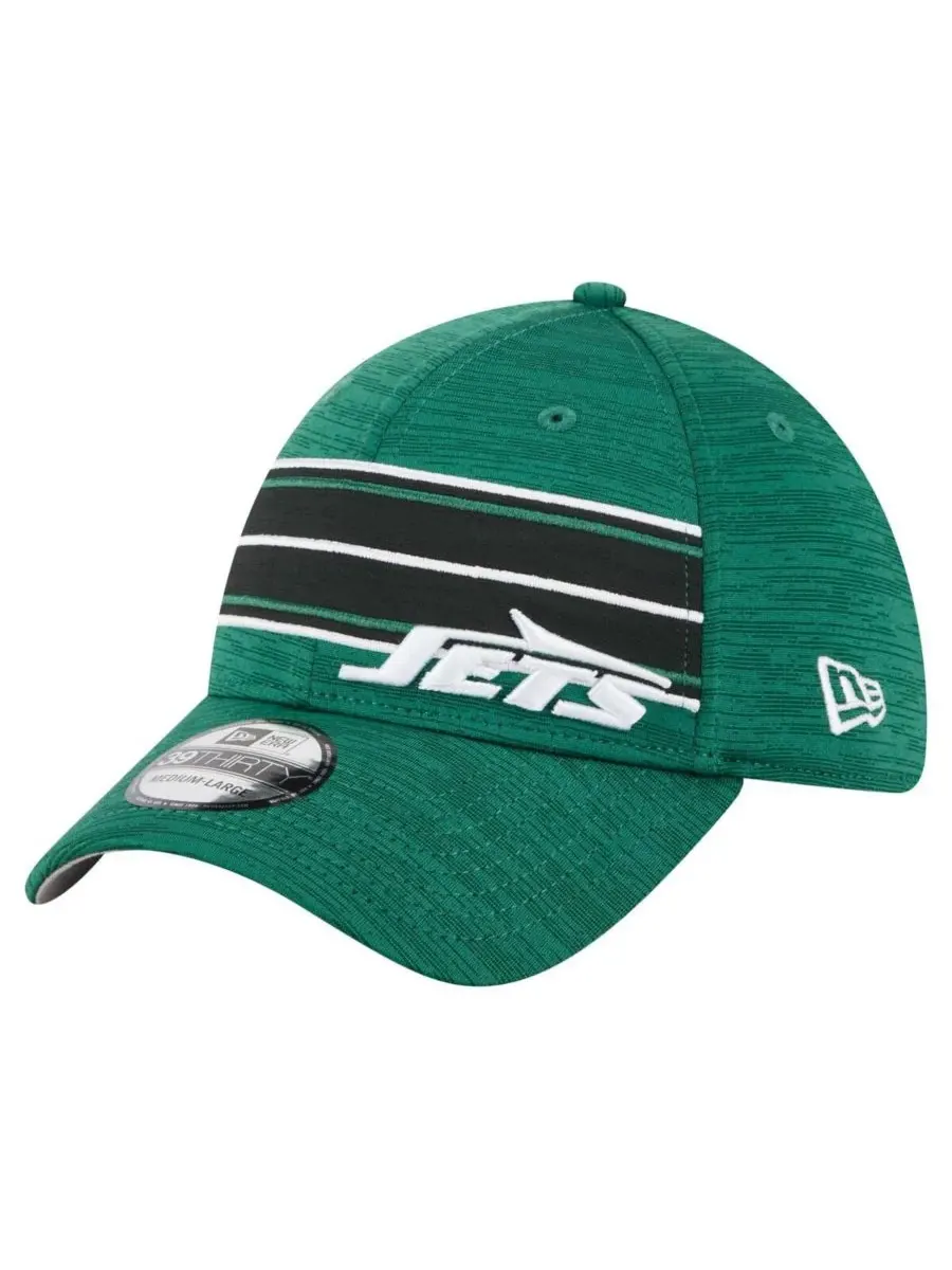 New Era Мужская зеленая кепка New York Jets Stripes 39THIRTY Flex Hat — изображение 1 из 4, зеленый
