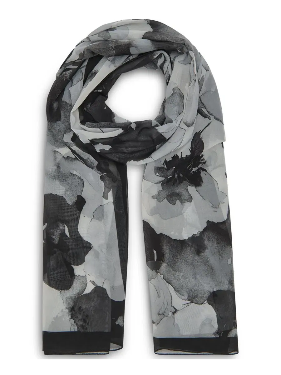 Шарф из шифона с тональным цветочным принтом Calvin Klein — изображение 1 из 3, черный