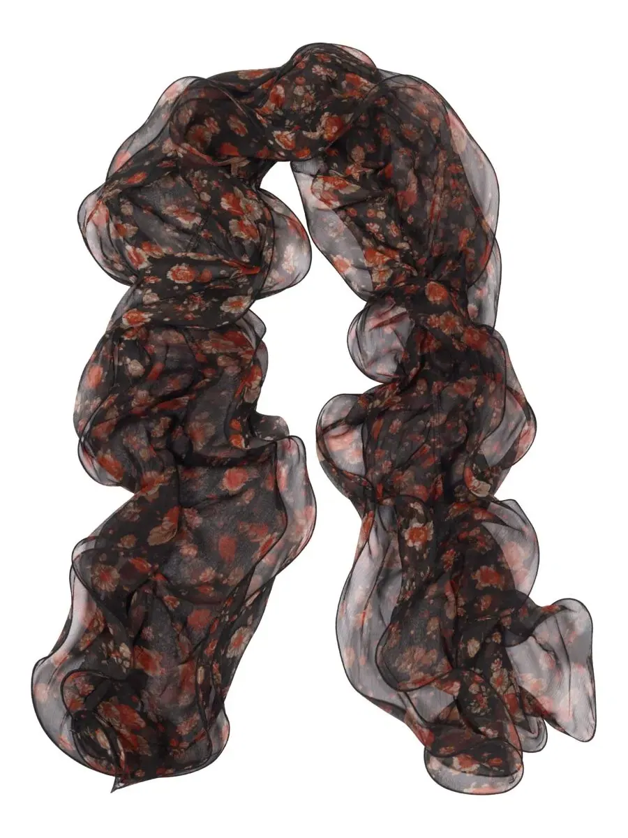 Шарф с цветочным принтом и рюшами, Floral Ruffle Scarf Lauren Ralph Lauren — изображение 2 из 3, коричневый