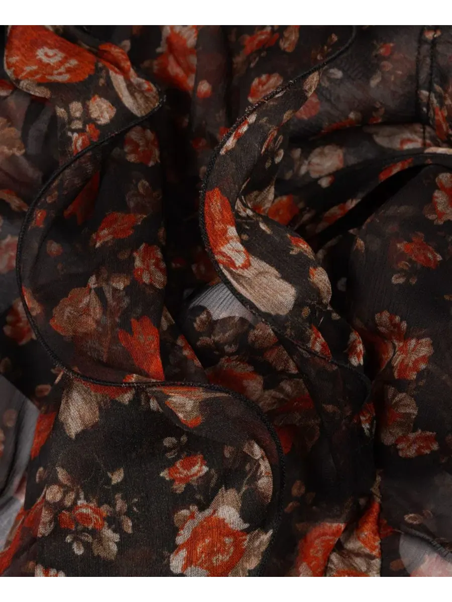 Шарф с цветочным принтом и рюшами, Floral Ruffle Scarf Lauren Ralph Lauren — изображение 3 из 3, коричневый