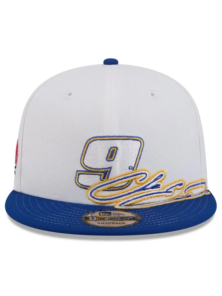 New Era Мужская бело-синяя кепка Chase Elliott 9FIFTY с застежкой-регулятором — изображение 2 из 4, белый синий