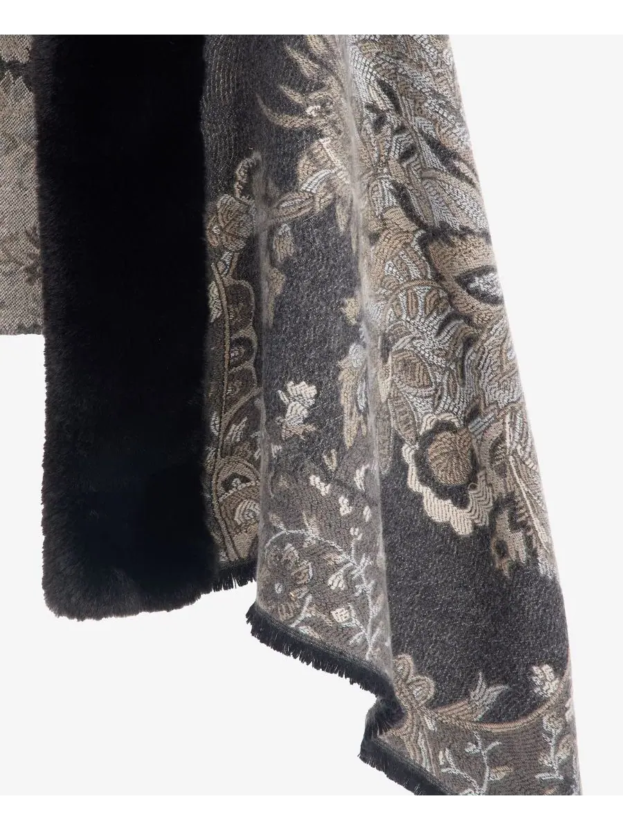 Шаль из парчи с отделкой из искусственного меха Brocade Floral Wrap Scarf I.N.C. International — изображение 2 из 3, черный