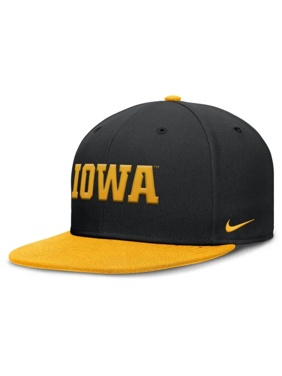 Nike Мужская двухцветная бейсболка Iowa Hawkeyes Primetime Performance Fitted Hat в черно-золотом — изображение 1 из 4