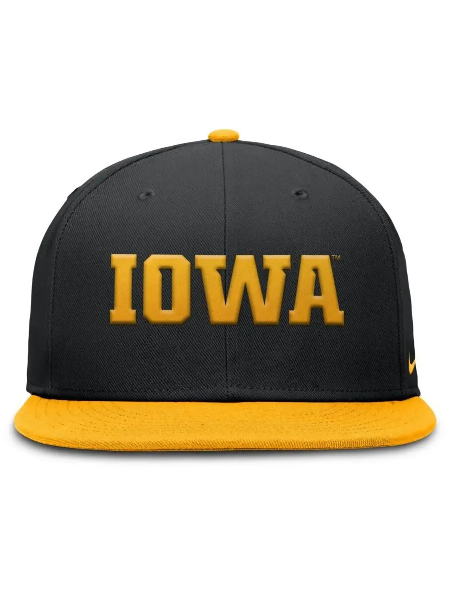 Nike Мужская двухцветная бейсболка Iowa Hawkeyes Primetime Performance Fitted Hat в черно-золотом — изображение 2 из 4