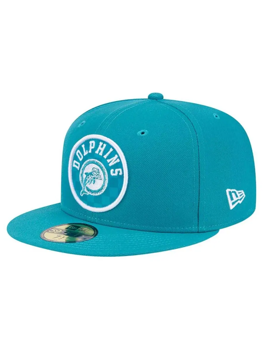 Мужская клетчатая кепка Aqua Miami Dolphins 59FIFTY New Era — изображение 1 из 4, голубой