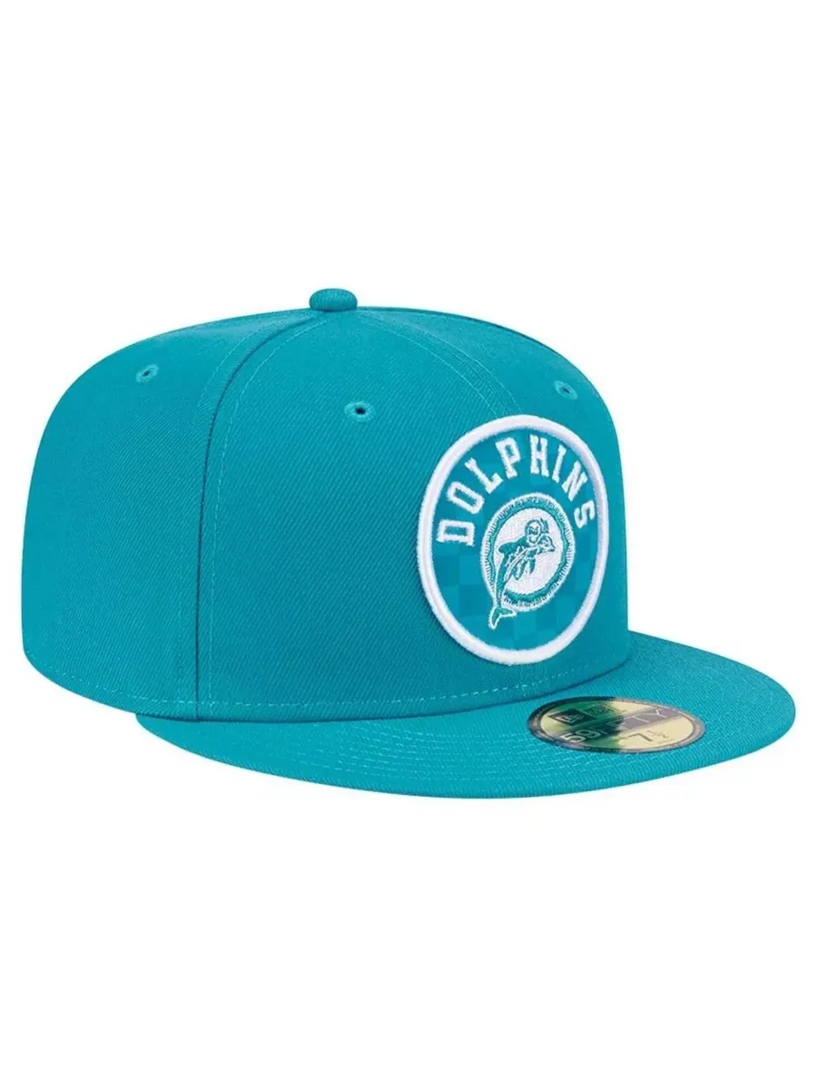 Мужская клетчатая кепка Aqua Miami Dolphins 59FIFTY New Era — изображение 4 из 4, голубой