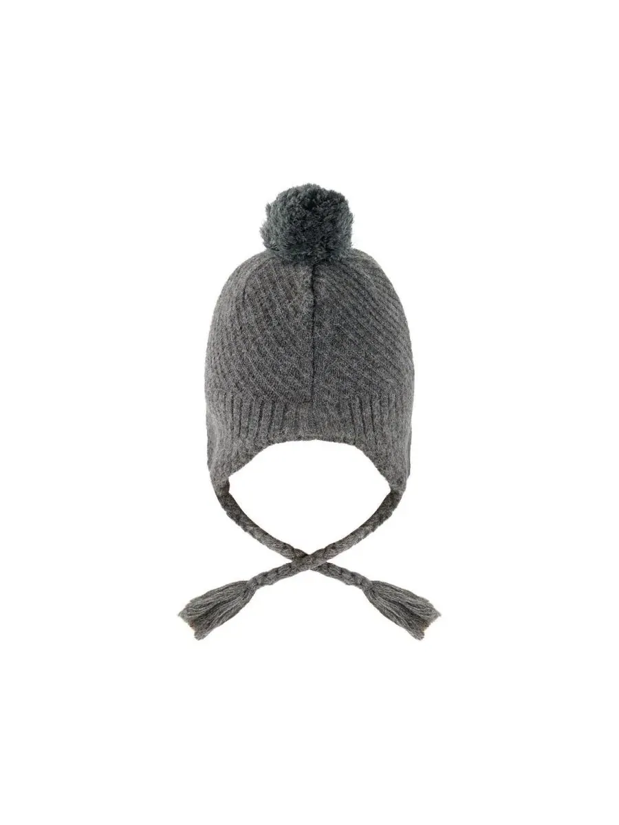 Зимняя вязаная шапка с помпоном Peruvian Knit Hat с ушками Little and Big Deux par Deux — изображение 3 из 5, темный серый