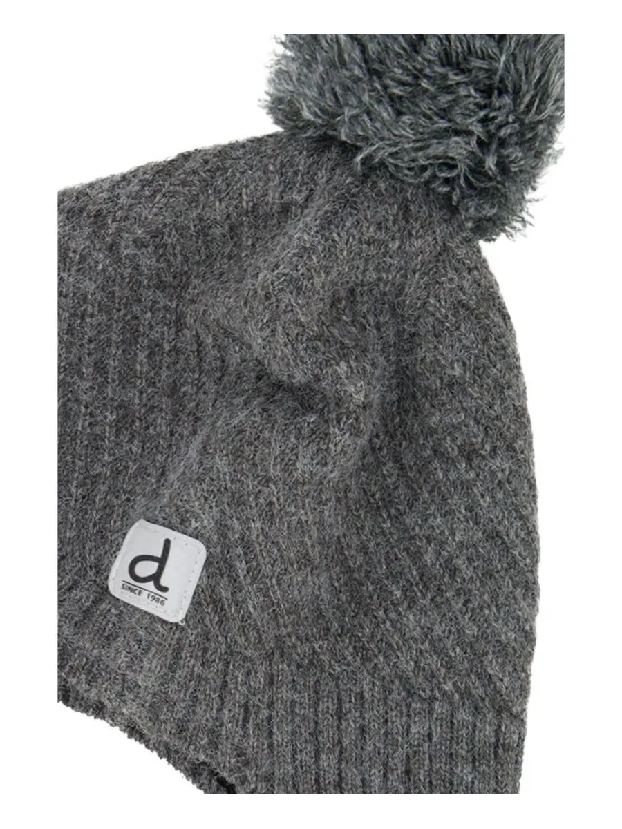 Зимняя вязаная шапка с помпоном Peruvian Knit Hat с ушками Little and Big Deux par Deux — изображение 4 из 5, темный серый