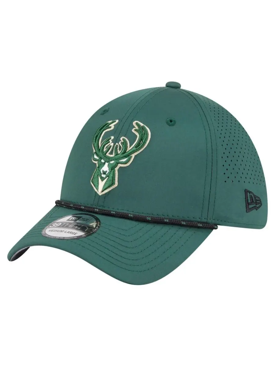 New Era Мужская бейсболка Milwaukee Bucks Featherweight Poly Rope Flex 39Thirty цвета Hunter Green — изображение 1 из 5