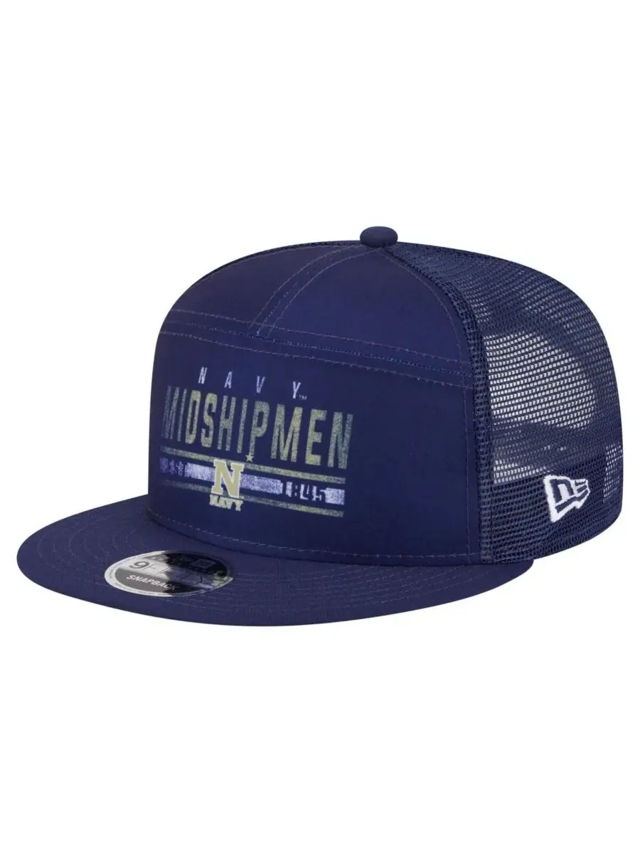 New Era Мужская кепка-тракер Navy Midshipmen Split Panel 9FIFTY Snapback — изображение 1 из 4, темно-синий