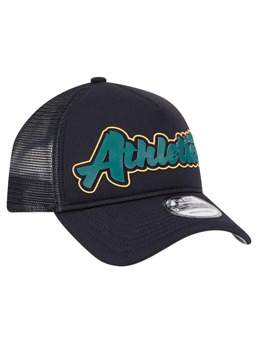 New Era Мужская черная кепка Oakland Athletics Retro Bold A-Frame Trucker 9FORTY с регулируемым — изображение 4 из 5, черный