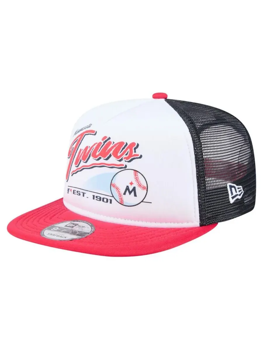 New Era Мужская бело-красная кепка-тракер Minnesota Twins Retro Script Trucker 9FIFTY Snapback — изображение 1 из 4