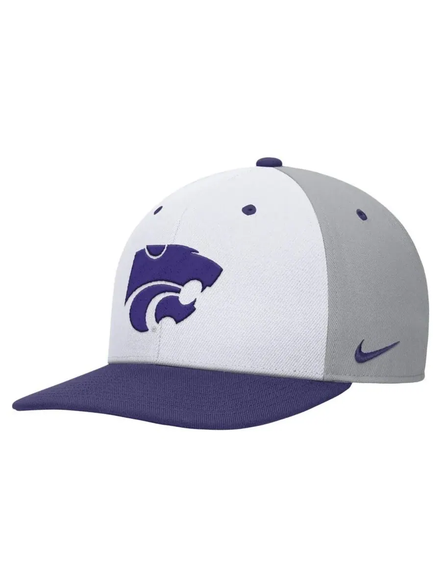 Nike Мужская бело-серая бейсболка Kansas State Wildcats Pro Performance Snapback — изображение 3 из 3, белый серый